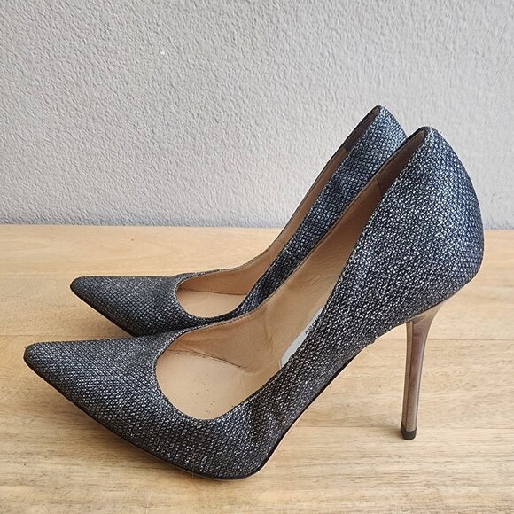 Jimmy Choo Pumps Shoes Womens Size 35.5 Black Silver Glitter Heels Italy Party - Picture 5 of 11